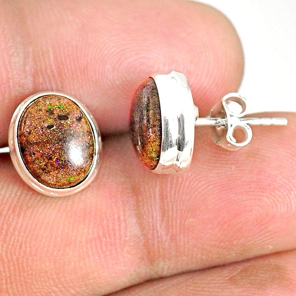 925 silver 8.20cts natural black honduran matrix opal round stud earrings r76132