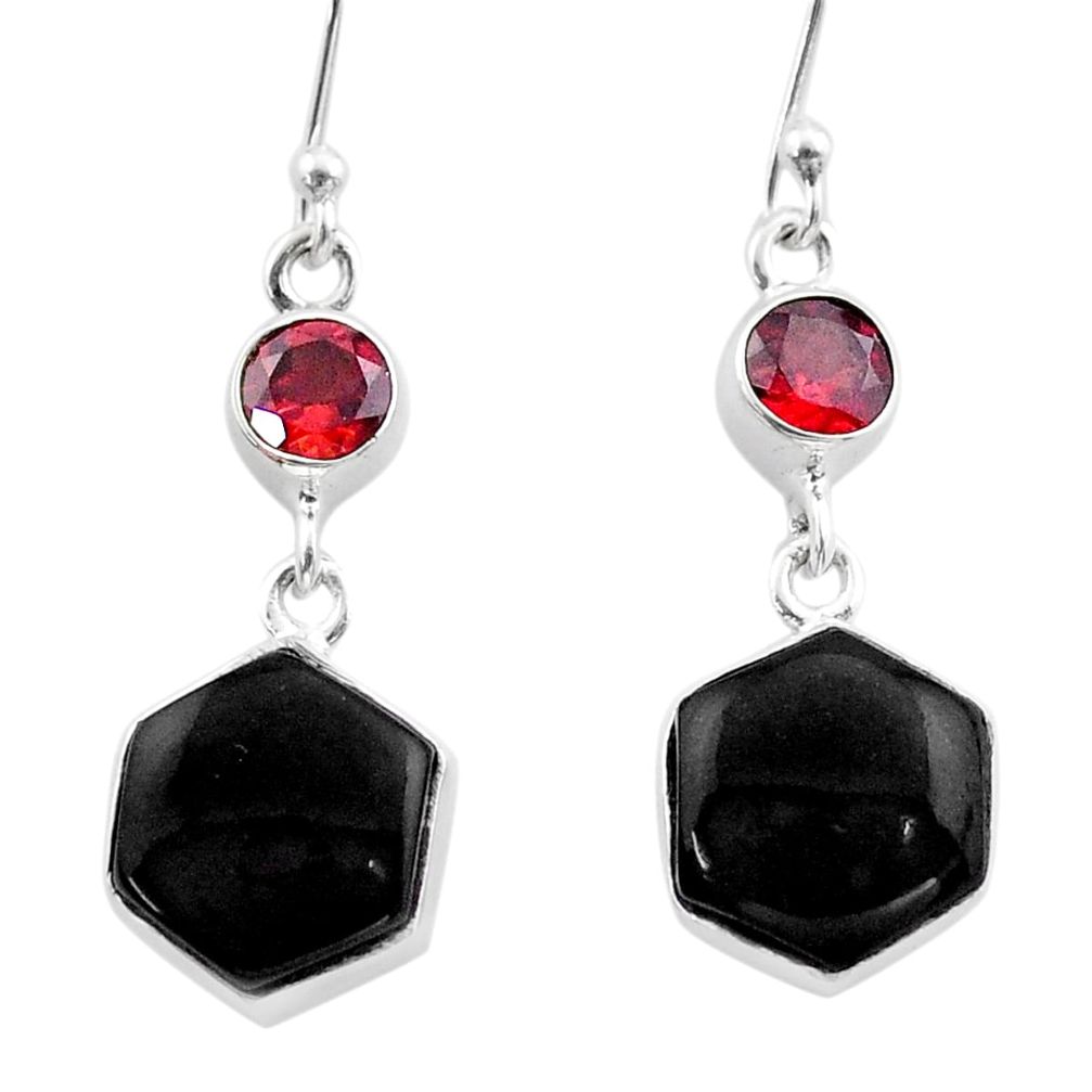 925 silver 12.52cts natural black onyx hexagon garnet dangle earrings t47987