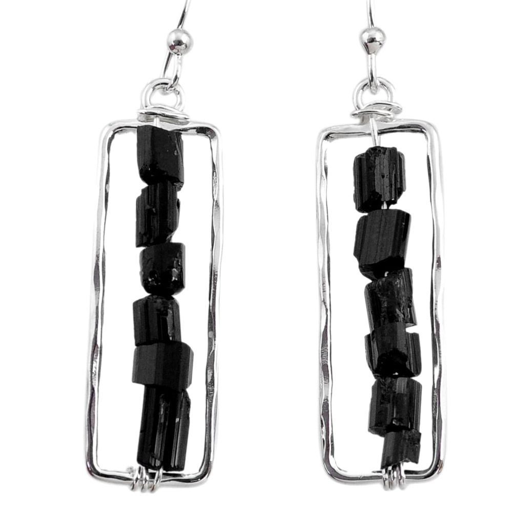 925 silver 11.93cts natural black tourmaline rough dangle earrings r65658