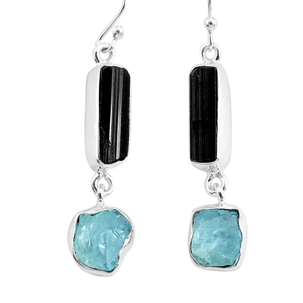 925 silver 11.64cts natural black tourmaline raw dangle earrings r93697