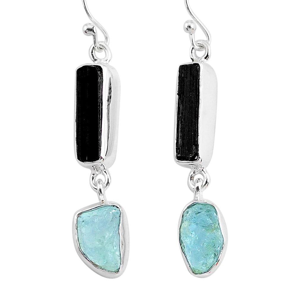 925 silver 12.60cts natural black tourmaline raw dangle earrings r93700