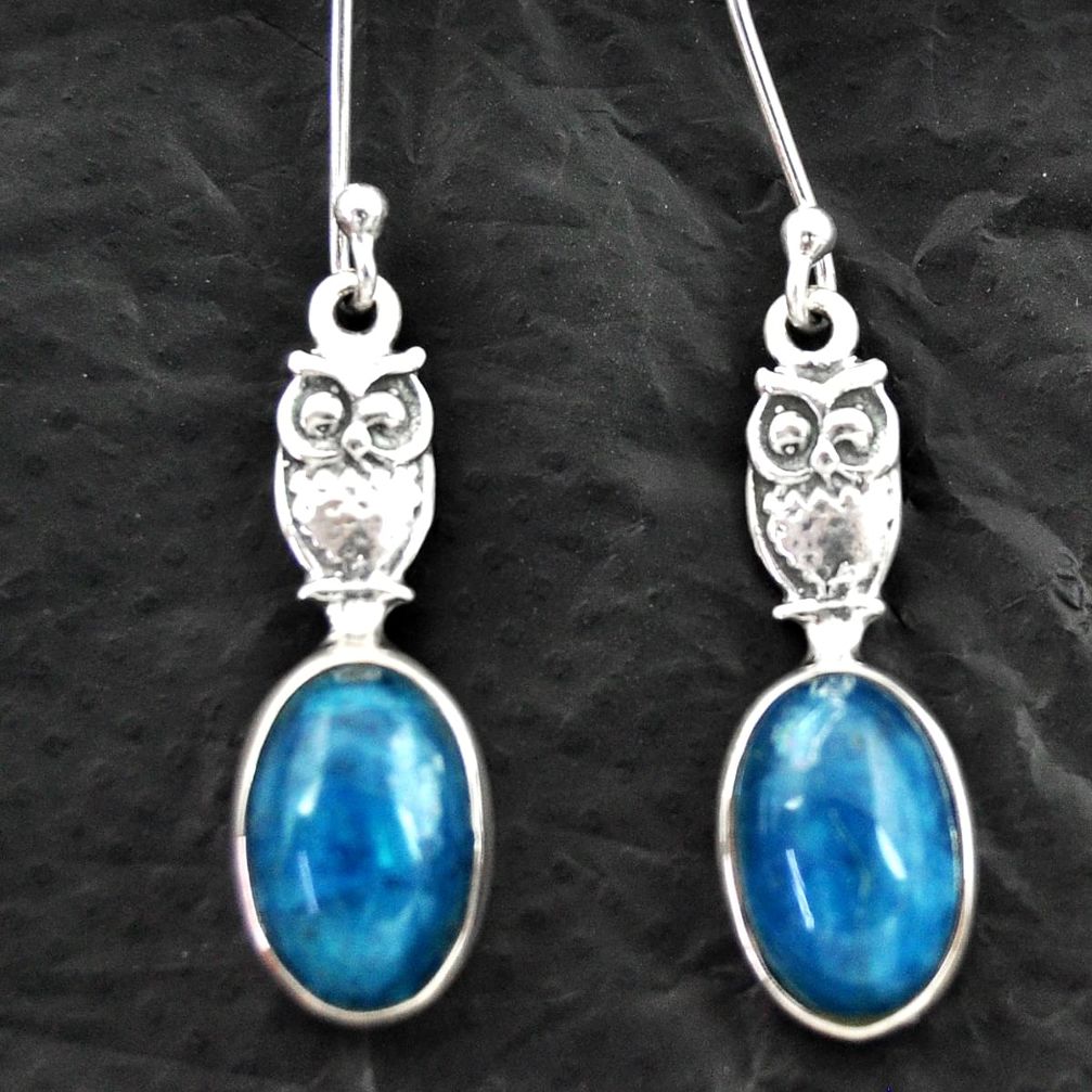 925 silver 8.05cts natural blue apatite (madagascar) owl earrings d40552