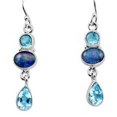 925 silver 7.60cts natural blue australian opal triplet topaz earrings y82873