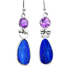 925 silver 7.60cts natural blue doublet opal australian amethyst earrings y15370