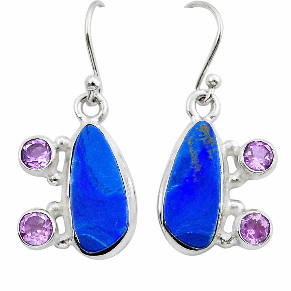 925 silver 8.43cts natural blue doublet opal australian amethyst earrings y15499