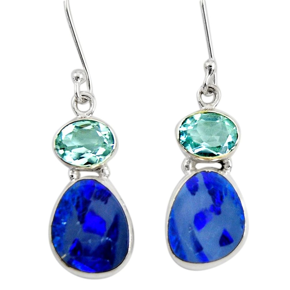 925 silver 9.86cts natural blue doublet opal australian dangle earrings d40457