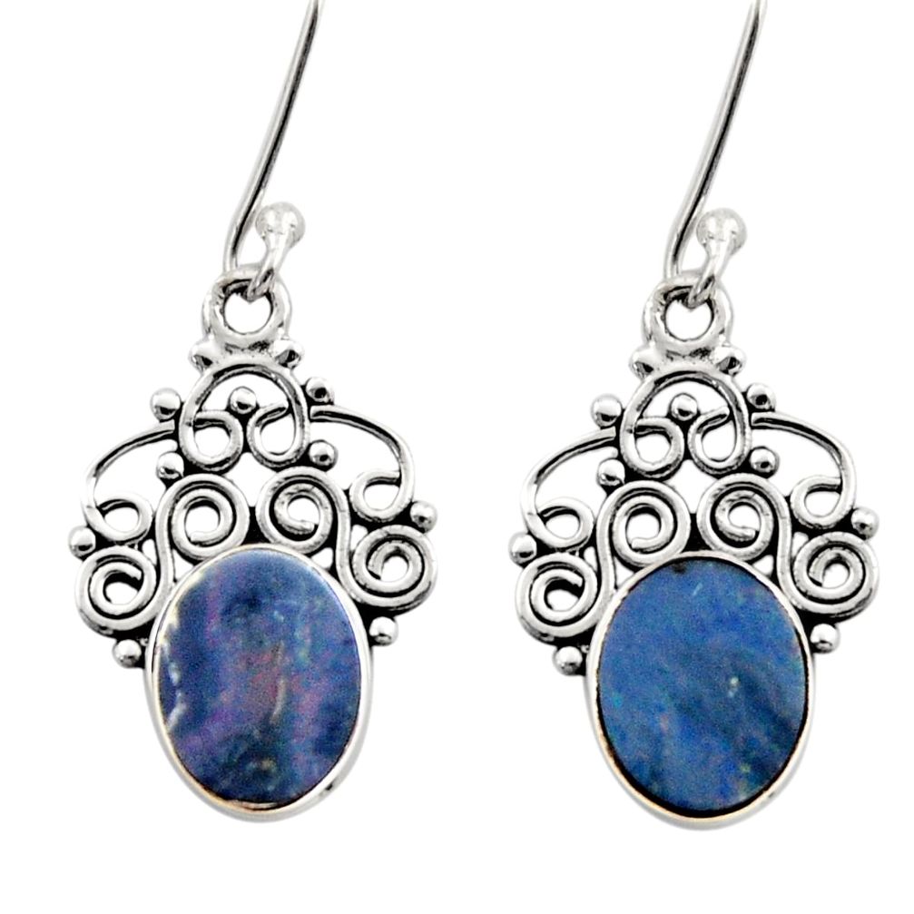 925 silver 6.19cts natural blue doublet opal australian dangle earrings d40820