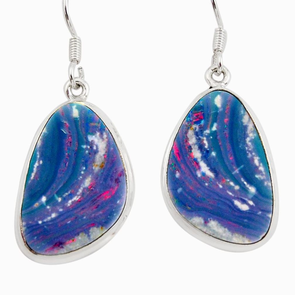 925 silver 18.46cts natural blue doublet opal australian dangle earrings d45779