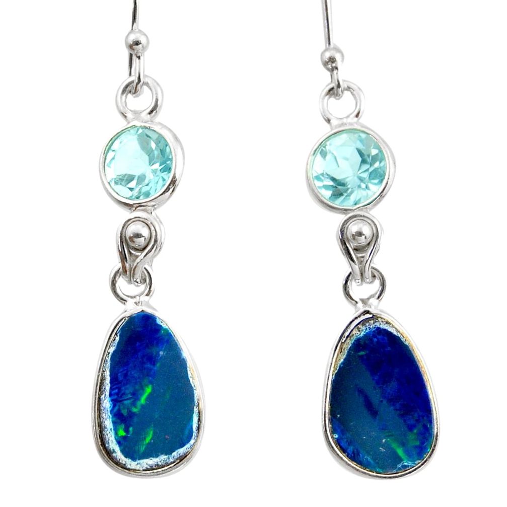 925 silver 8.01cts natural blue doublet opal australian dangle earrings d47592