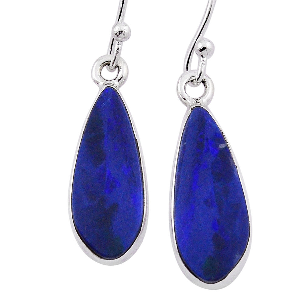 925 silver 5.87cts natural blue doublet opal australian dangle earrings n32343