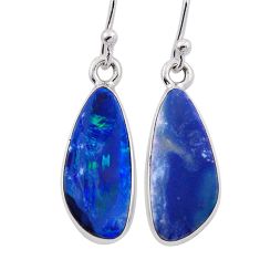 925 silver 6.61cts natural blue doublet opal australian dangle earrings n32345