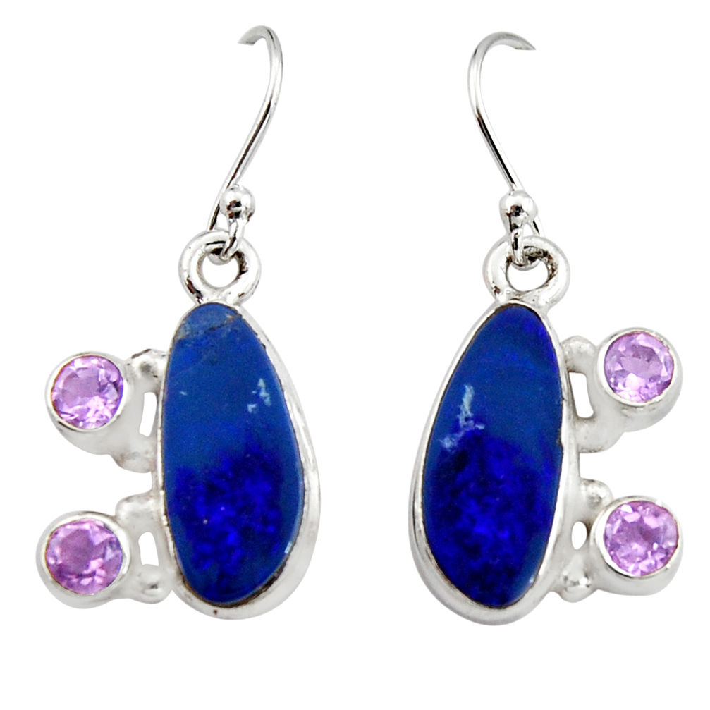 925 silver 9.04cts natural blue doublet opal australian dangle earrings r19724