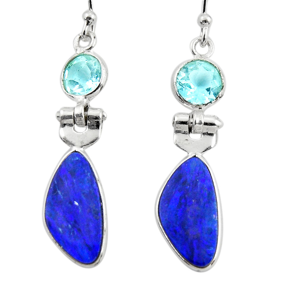 925 silver 7.46cts natural blue doublet opal australian dangle earrings r49975