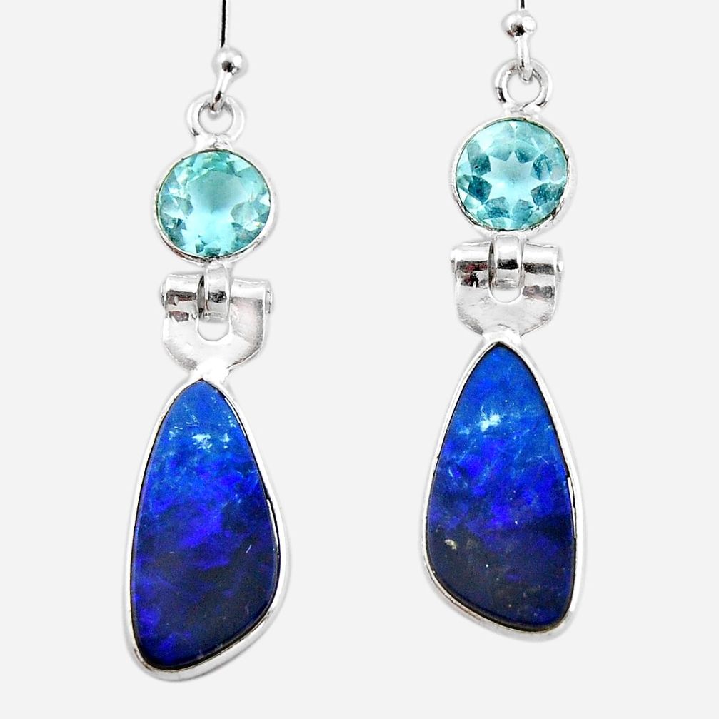 925 silver 8.48cts natural blue doublet opal australian dangle earrings r49979