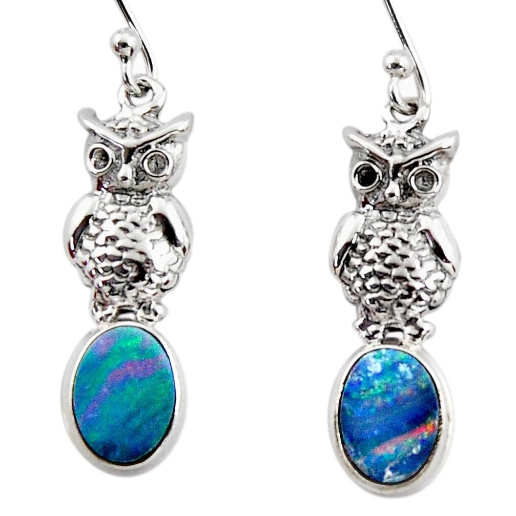 925 silver 3.26cts natural blue doublet opal australian owl earrings r48191