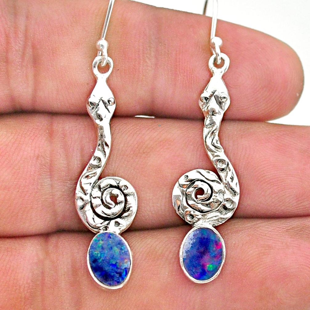 925 silver 2.61cts natural blue doublet opal australian snake earrings t32927