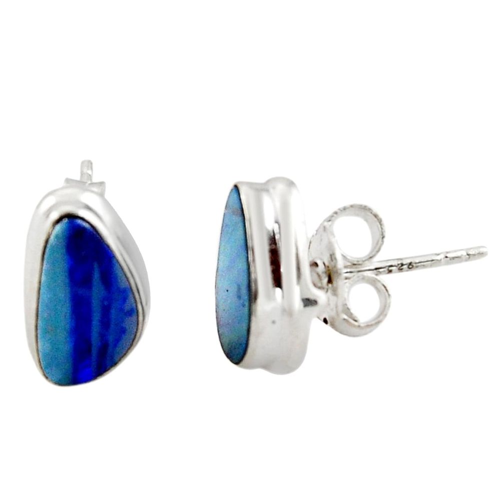 925 silver 4.62cts natural blue doublet opal australian stud earrings r19716