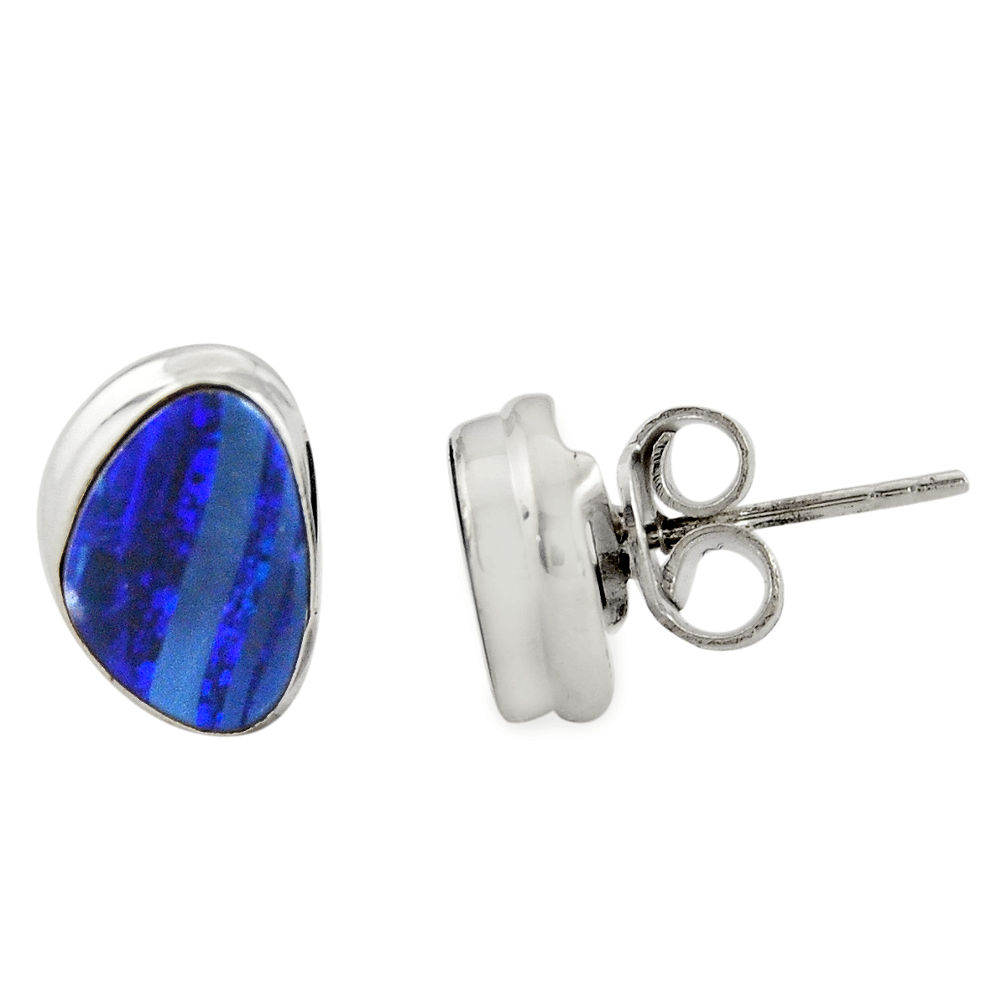 925 silver 5.22cts natural blue doublet opal australian stud earrings r21955