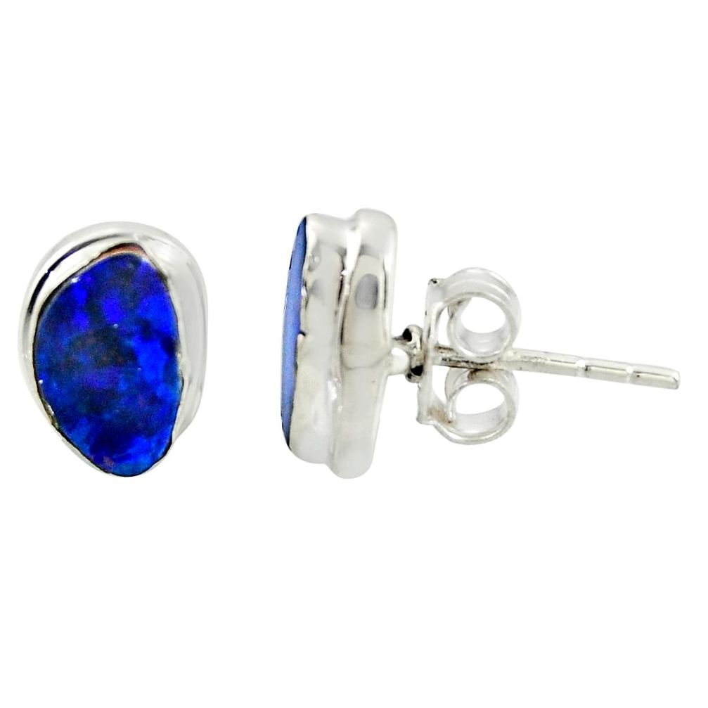 925 silver 4.30cts natural blue doublet opal australian stud earrings r39504