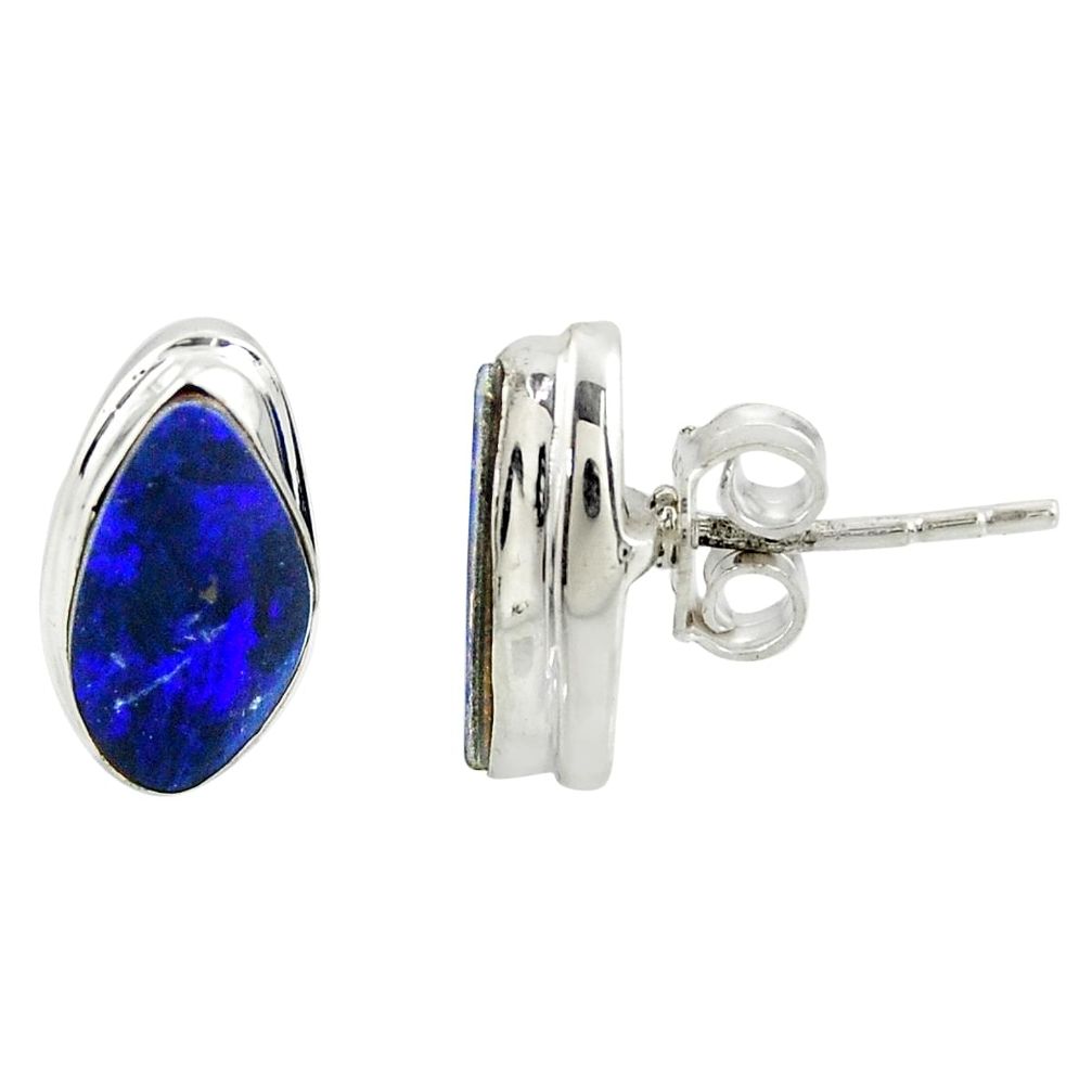 925 silver 5.22cts natural blue doublet opal australian stud earrings r39507