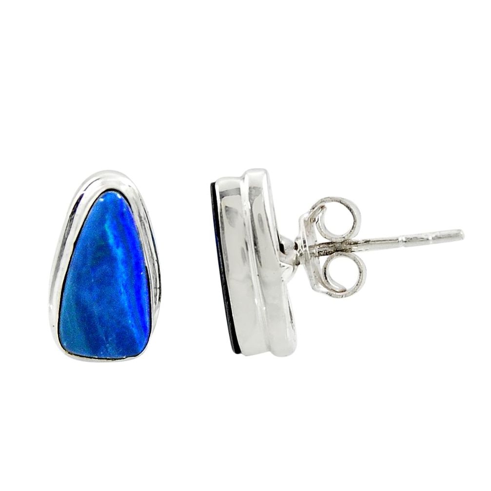 925 silver 5.22cts natural blue doublet opal australian stud earrings r39524