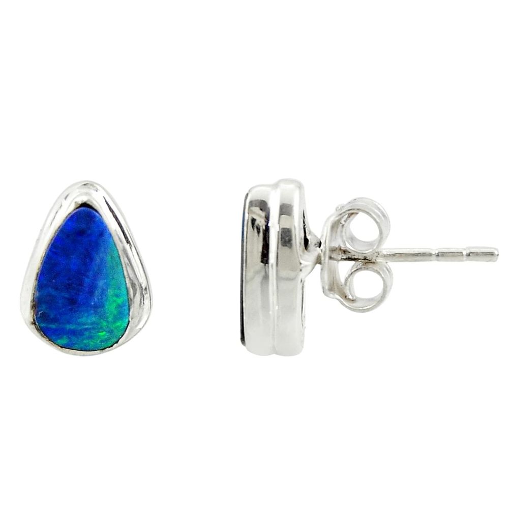 925 silver 4.30cts natural blue doublet opal australian stud earrings r39533