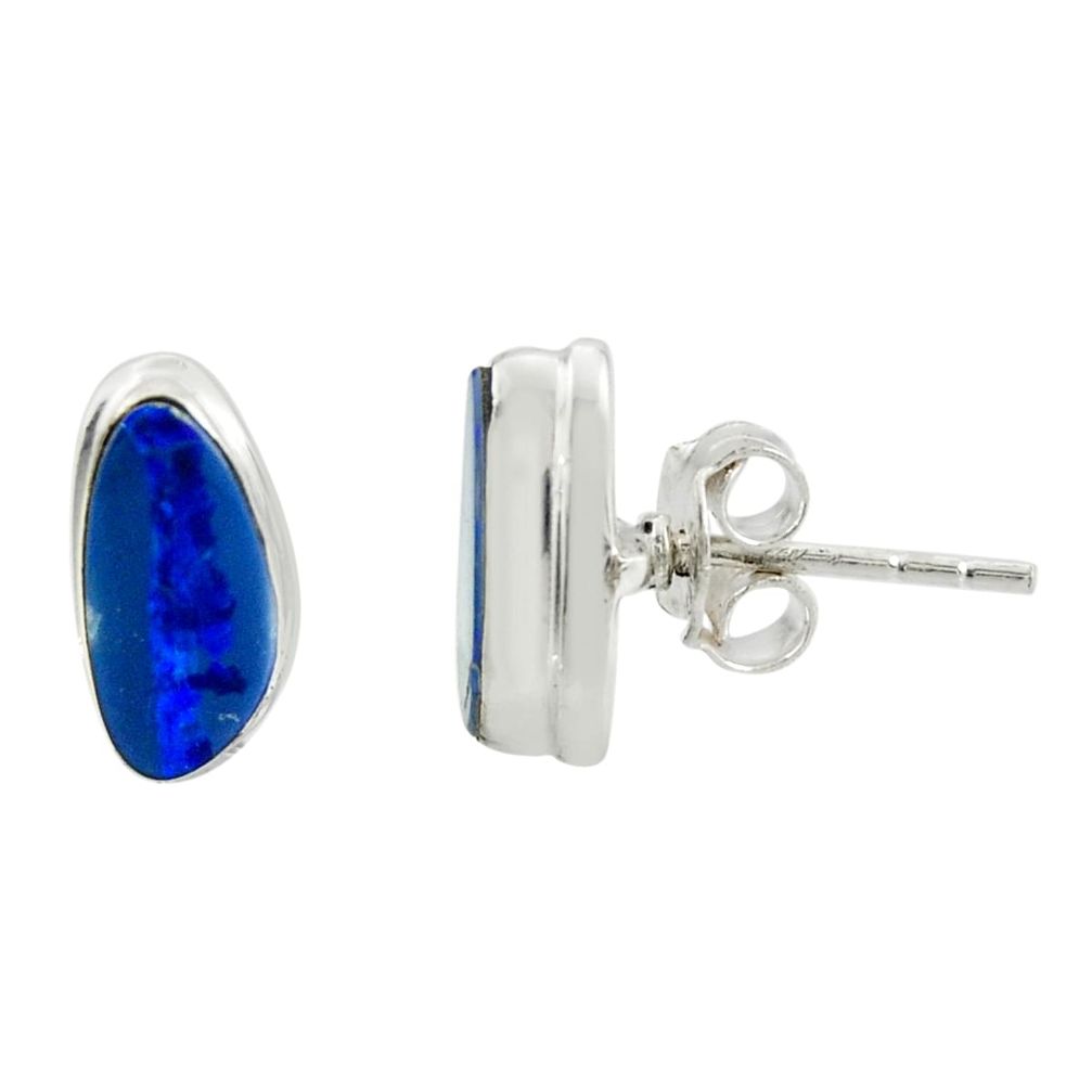 925 silver 4.59cts natural blue doublet opal australian stud earrings r39540