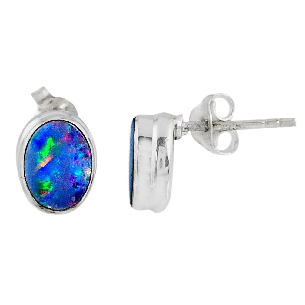 925 silver 2.24cts natural blue doublet opal australian stud earrings r58499