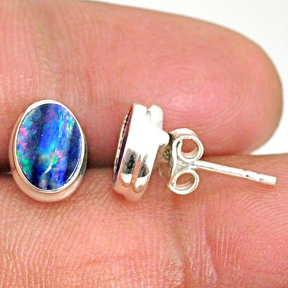 925 silver 3.74cts natural blue doublet opal australian stud earrings r84831