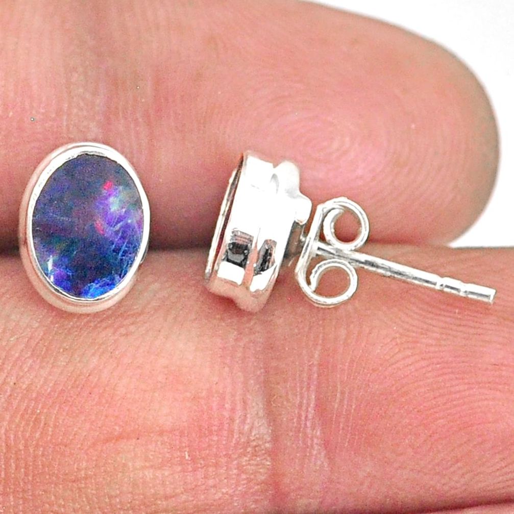 925 silver 3.09cts natural blue doublet opal australian stud earrings r84859