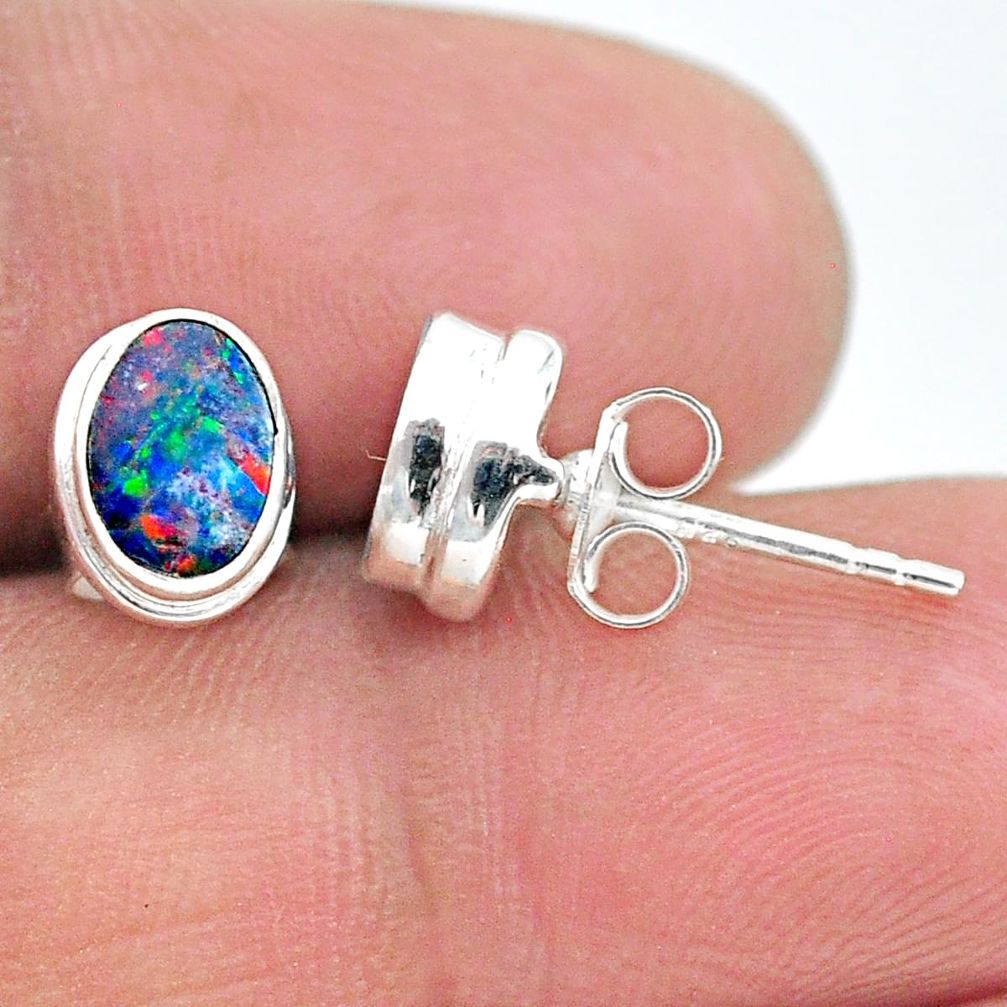 925 silver 1.92cts natural blue doublet opal australian stud earrings t19731
