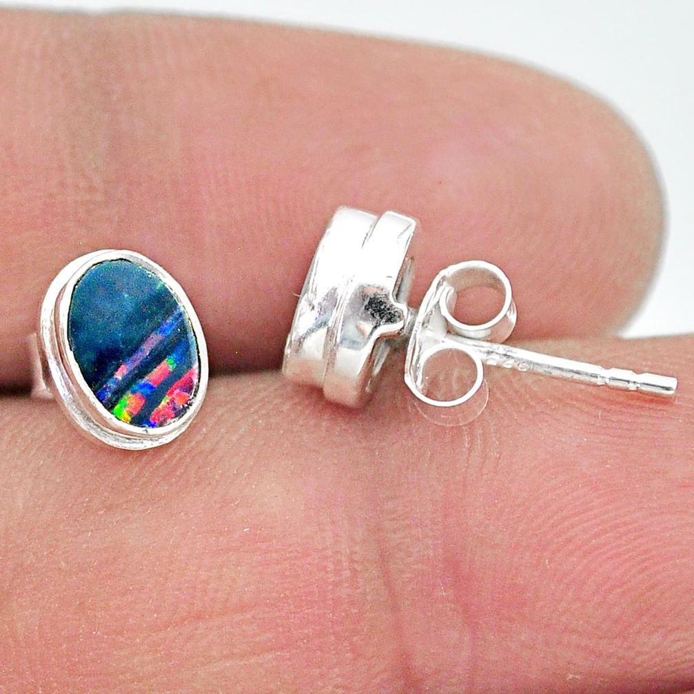 925 silver 2.03cts natural blue doublet opal australian stud earrings t19737