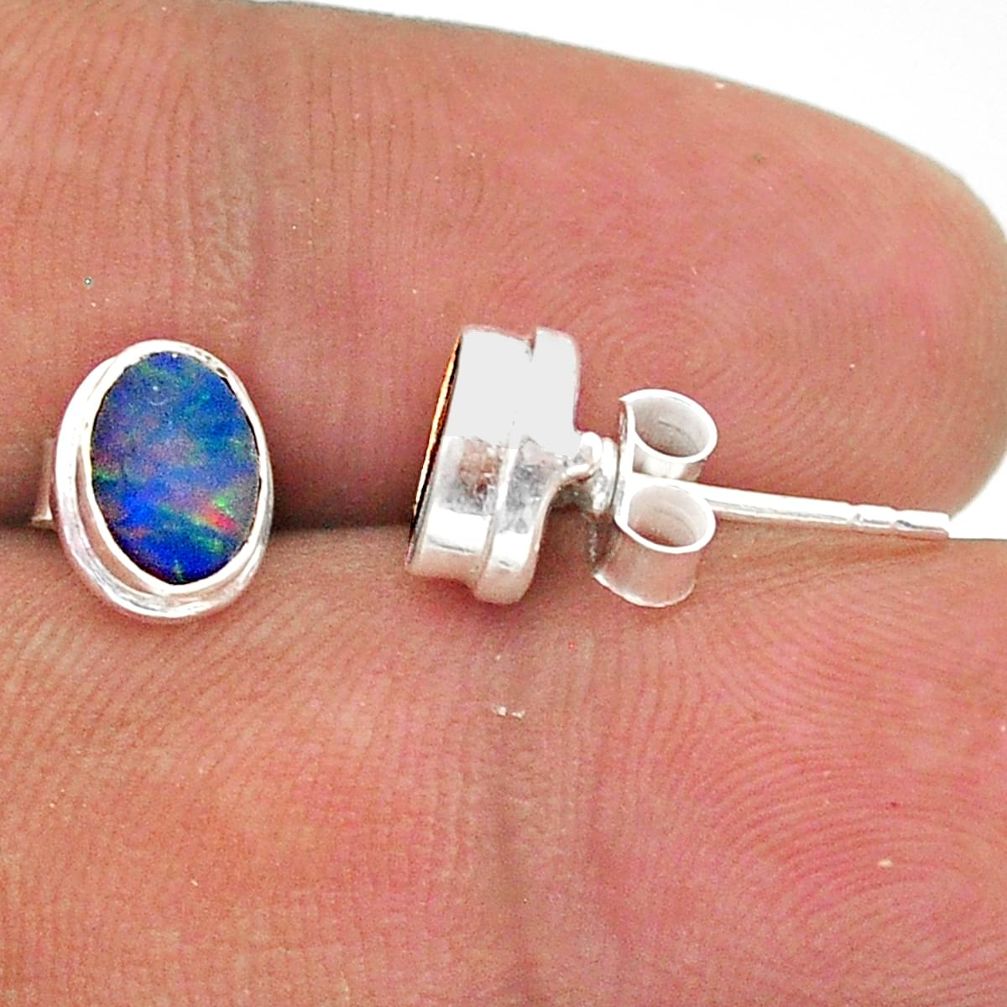 925 silver 2.29cts natural blue doublet opal australian stud earrings t39649