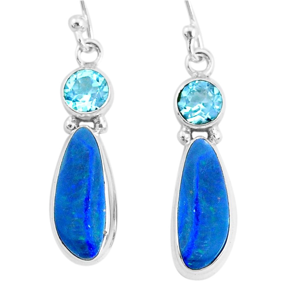 925 silver 8.09cts natural blue doublet opal australian topaz earrings r72688