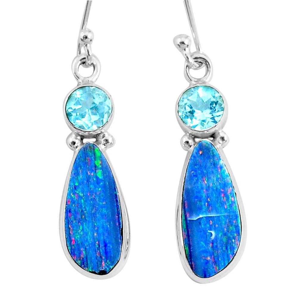 925 silver 8.09cts natural blue doublet opal australian topaz earrings r72696