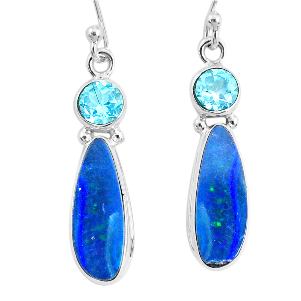 925 silver 8.11cts natural blue doublet opal australian topaz earrings r72698