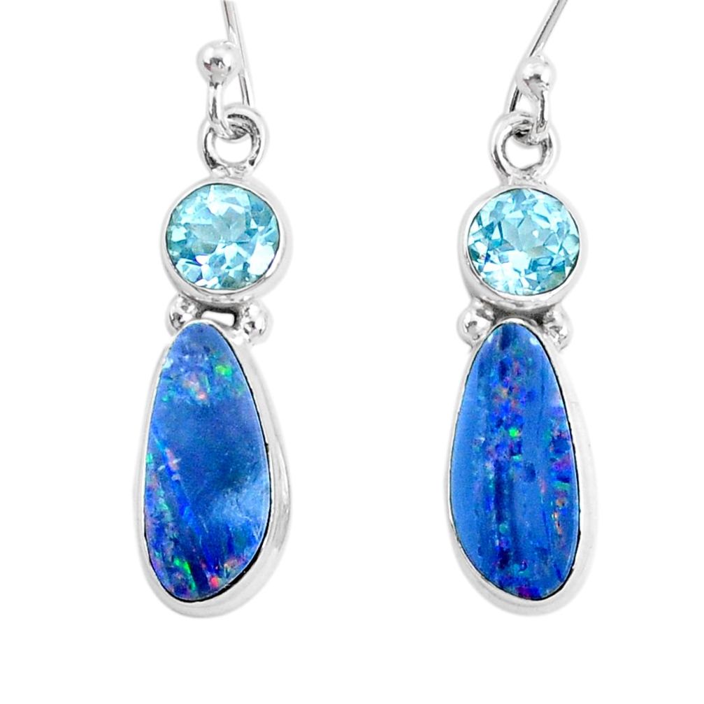 925 silver 6.88cts natural blue doublet opal australian topaz earrings r72704