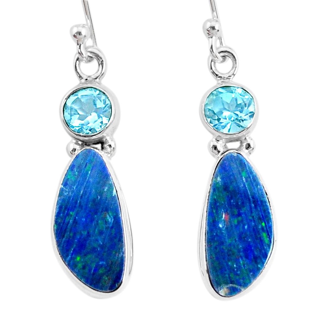 925 silver 8.49cts natural blue doublet opal australian topaz earrings r72707