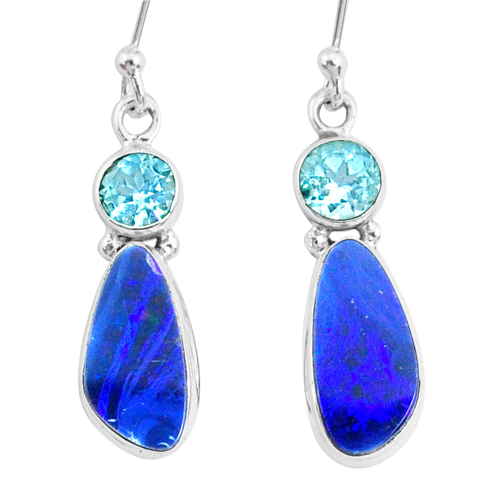 925 silver 7.66cts natural blue doublet opal australian topaz earrings r72720