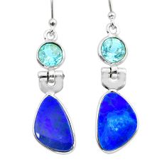 925 silver 7.45cts natural blue doublet opal australian topaz earrings y15493