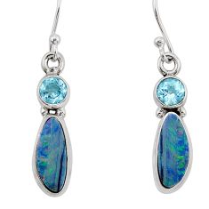 925 silver 6.83cts natural blue doublet opal australian topaz earrings y80559