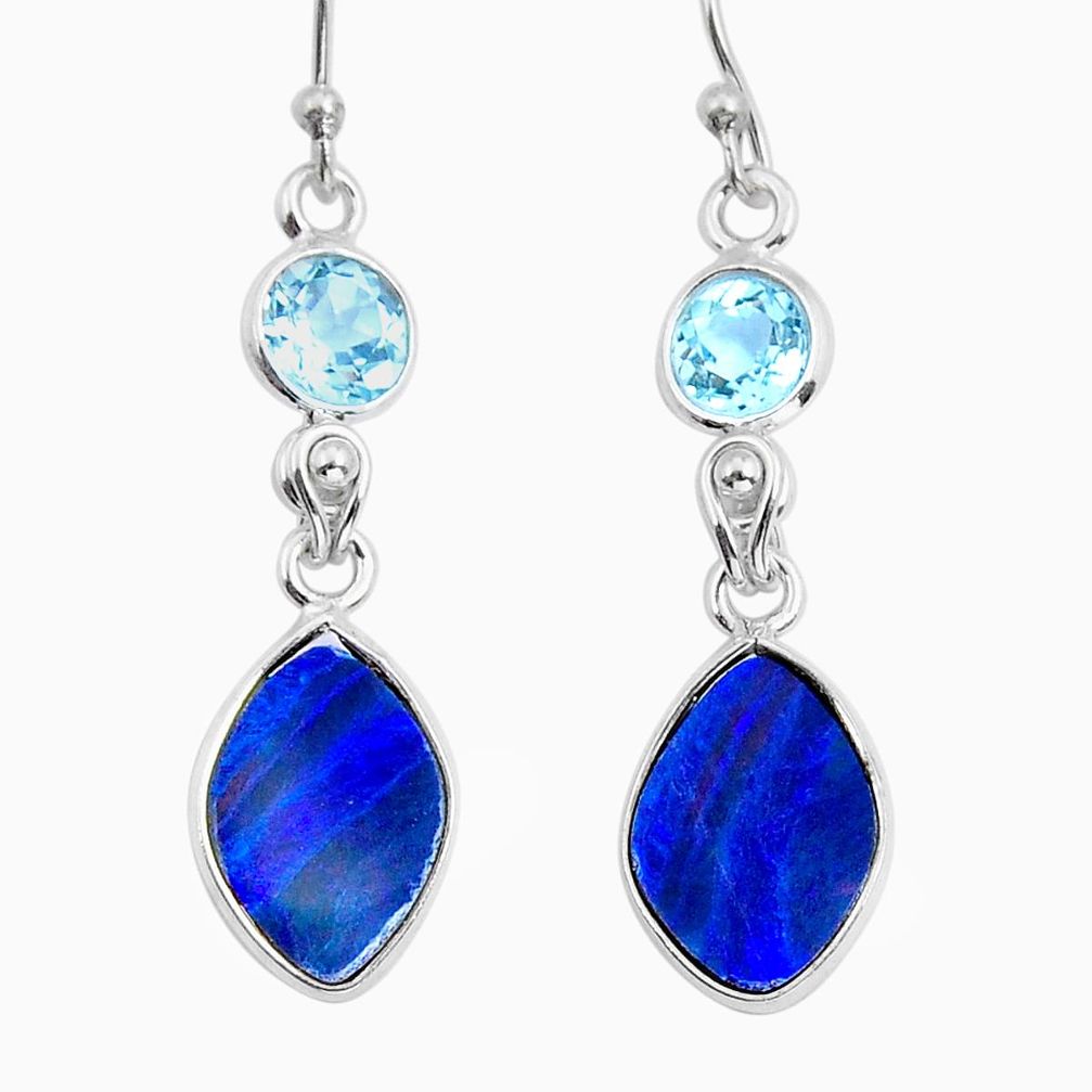 925 silver 8.55cts natural blue doublet opal australian topaz earrings y8123