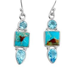925 silver 10.70cts natural blue kingman turquoise topaz dangle earrings y80529