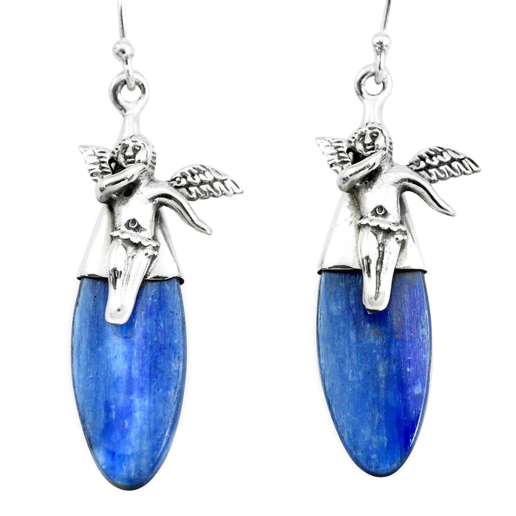 925 silver 15.65cts natural blue kyanite cupid angel wings earrings p66411