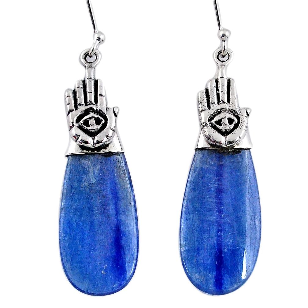 925 silver 17.22cts natural blue kyanite hand of god hamsa earrings r57875