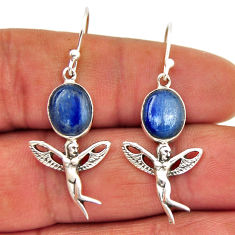 925 silver 8.79cts natural blue kyanite oval angel wings fairy earrings n29035