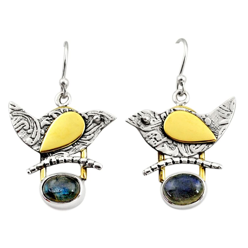 925 silver 4.21cts natural blue labradorite 14k gold dangle earrings r37256