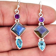 925 silver 9.67cts natural blue labradorite amethyst blue topaz earrings y79635