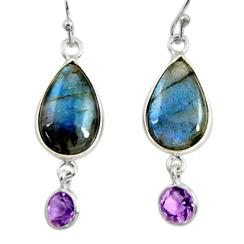 925 silver 12.54cts natural blue labradorite amethyst dangle earrings r29210