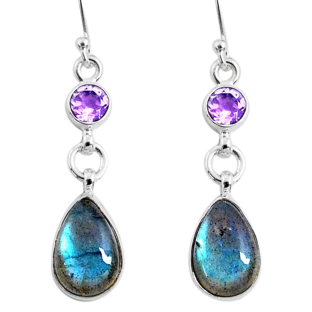 925 silver 10.19cts natural blue labradorite amethyst dangle earrings r66472